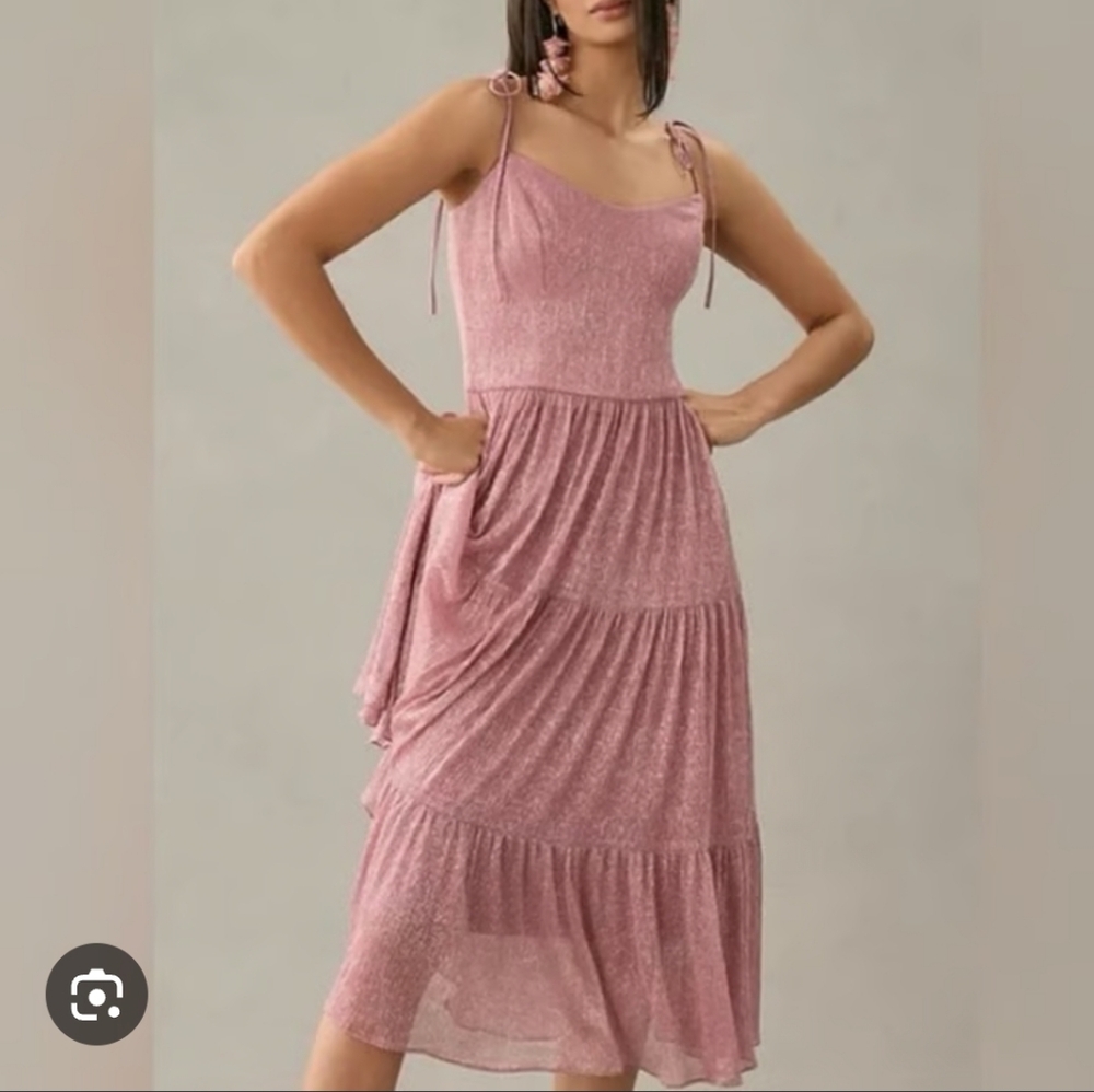 Dress the Population Blush Shimmery Cocktail Party Midi Dress